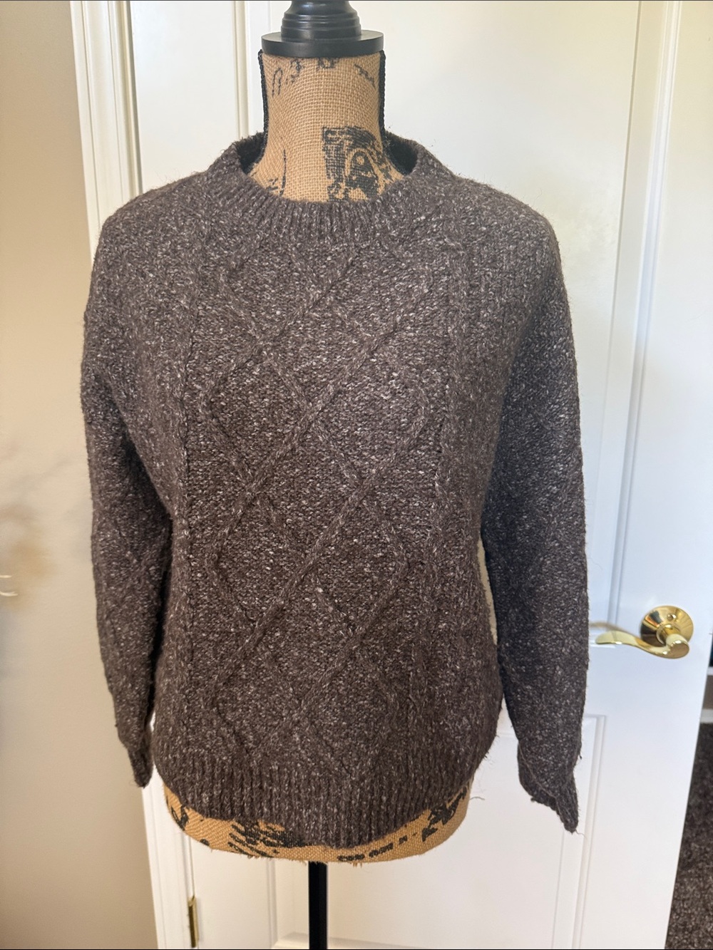 Lucky Brand Men’s Brown Textured Cable Crewneck Sweater